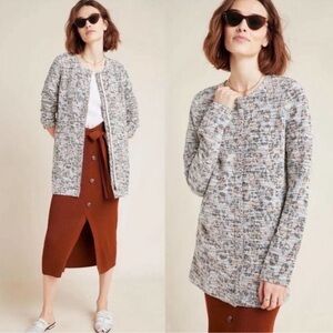 Anthropologie Dolan Leopard Longline Tweed Zip up Jacket Fringe Whimsical Size L